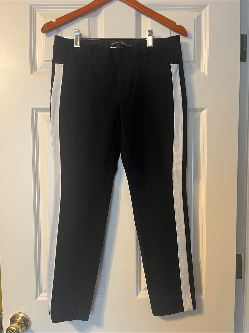 Banana Republic Sloan Black Pants with White Side Stripes